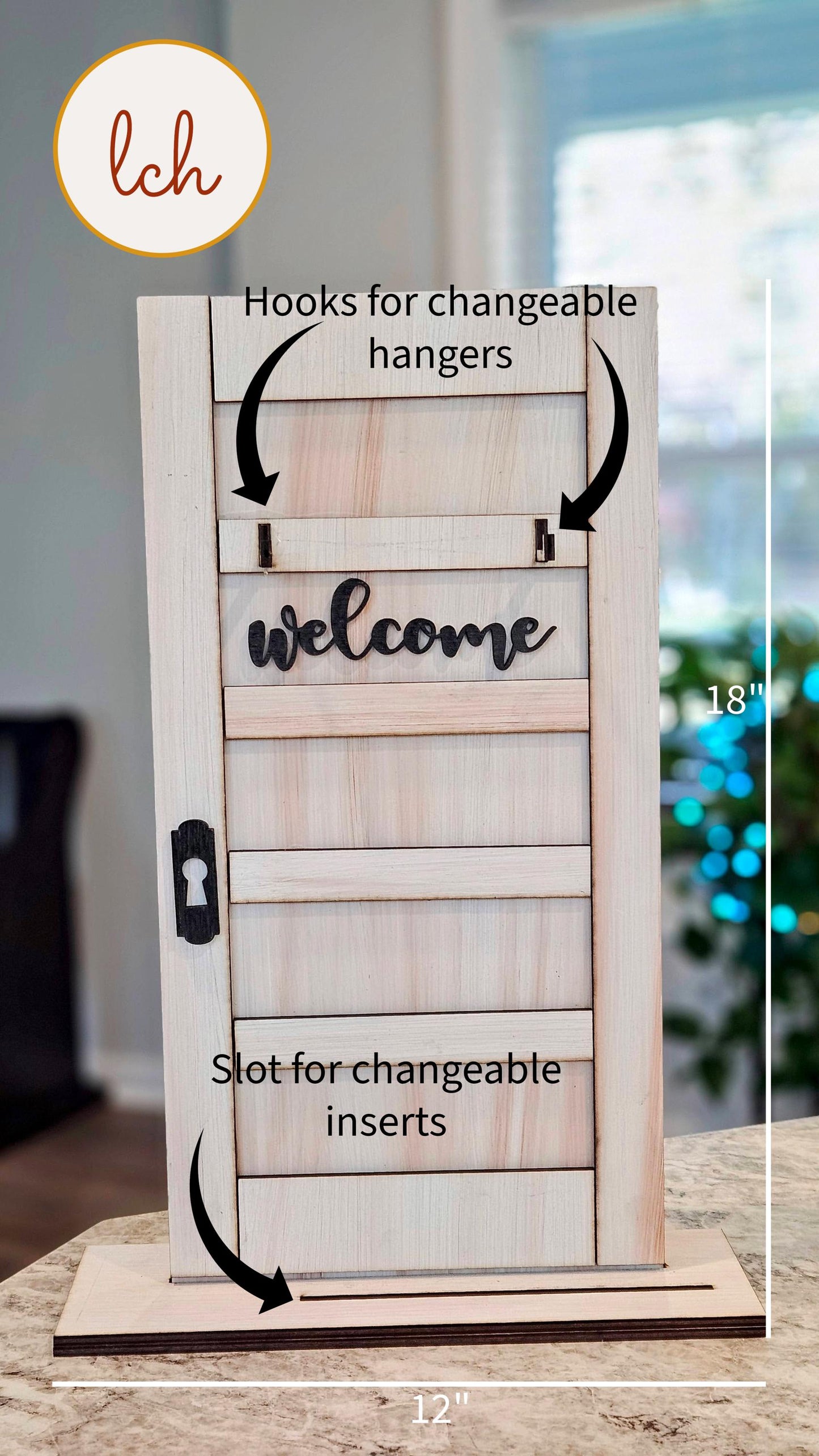 Wooden sign post insert with hooks for changeable hangers and slot for changeable inserts