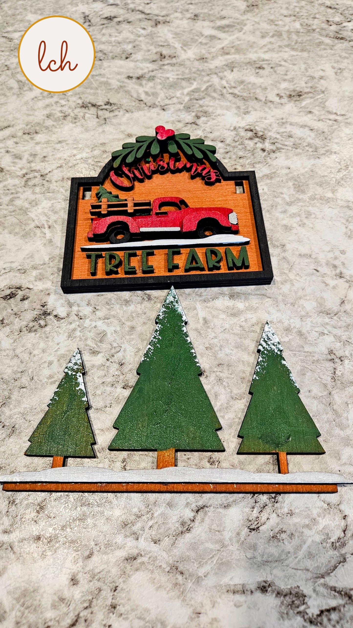 Tree Farm Red Truck Christmas Wooden Laser Cut Hand Painted Mini Signpost Door Insert (Insert Only)