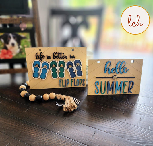 Life is Better in Flip Flops - Hello Summer Wooden Laser Cut Hand Painted Ladder Picture Frame Hanger - (Hanger Only)