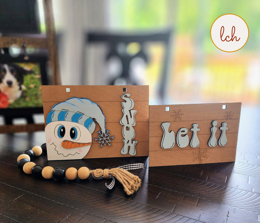 Snowman ‘Let It Snow’ Winter Hanger - Hand Painted, Wooden Laser Cut Ladder Picture Frame (Hanger Only)