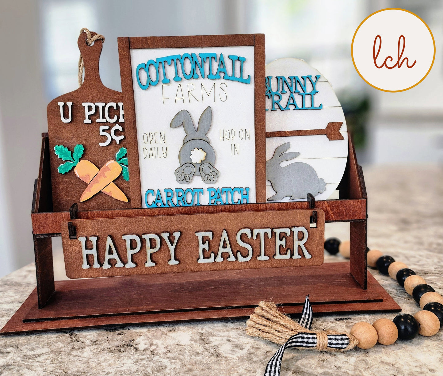 Cottontail Farms Happy Easter Interchangeable Wooden Shelf Sitter Inserts-Hand-Painted Decor for a Charming Seasonal Display (Inserts Only)