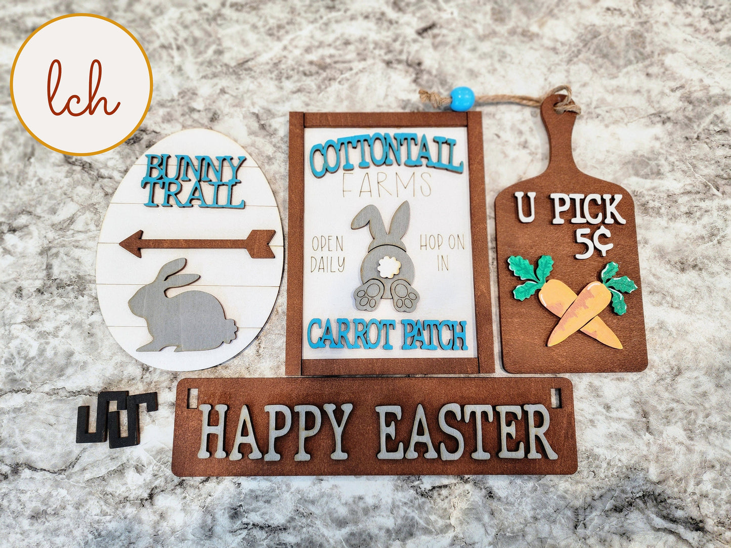 Cottontail Farms Happy Easter Interchangeable Wooden Shelf Sitter Inserts-Hand-Painted Decor for a Charming Seasonal Display (Inserts Only)