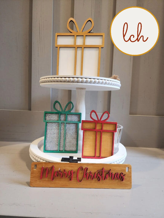 Artisanal Laser-Cut & Hand-Painted Christmas Present Shelf Sitter Inserts – Holiday Cheer for Your Home! (Inserts Only)