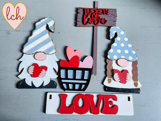 Whimsical Wooden Gnome Valentine's Interchangeable Shelf Sitter Insert - Hand-Painted Laser-Cut Love for Your Home Decor (Insert Only)