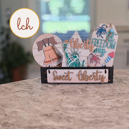 Let Freedom Ring Interchangeable Wagon Insert, Sweet Liberty Shelf Sitter Decor, Laser Cut Wood 4th of July (insert only)