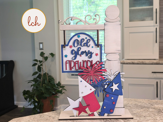 Old Glory Fireworks Insert for Mini Sign Post & Door, 4th of July Decor, Patriotic Hand Painted Wood Sign (insert only)