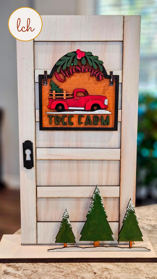 Tree Farm Red Truck Christmas Wooden Laser Cut Hand Painted Mini Signpost Door Insert (Insert Only)
