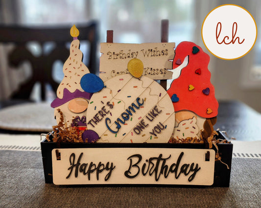 Whimsical Wooden Gnome Birthday Shelf Sitter Inserts - Hand-Painted & Laser-Cut Decor for Interchangeable Displays (Inserts Only)!