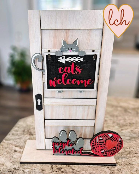 Cats Welcome, People Tolerated Mini Signpost/Door Insert - Wooden Laser Cut & Hand Painted (Insert Only)