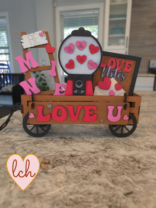 Love U Valentine's Day Wooden Laser Cut Hand-Painted Interchangeable Shelf Sitter Insert – Holiday Home Décor (Inserts Only)