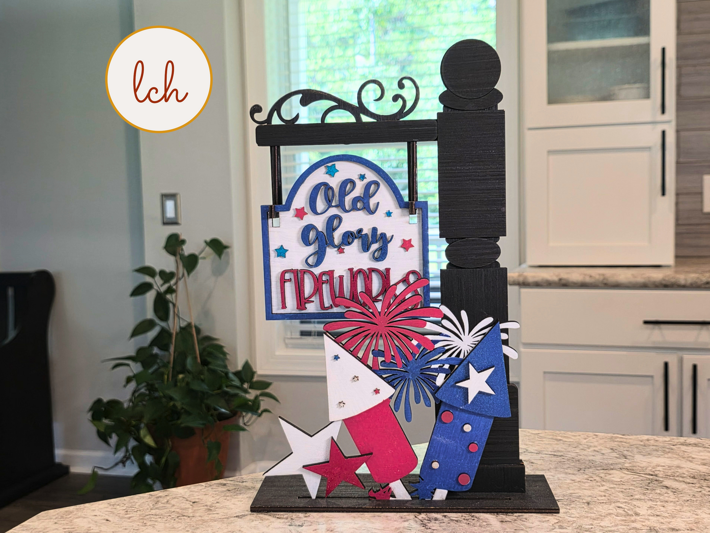 Old Glory Fireworks Insert for Mini Sign Post & Door, 4th of July Decor, Patriotic Hand Painted Wood Sign (insert only)