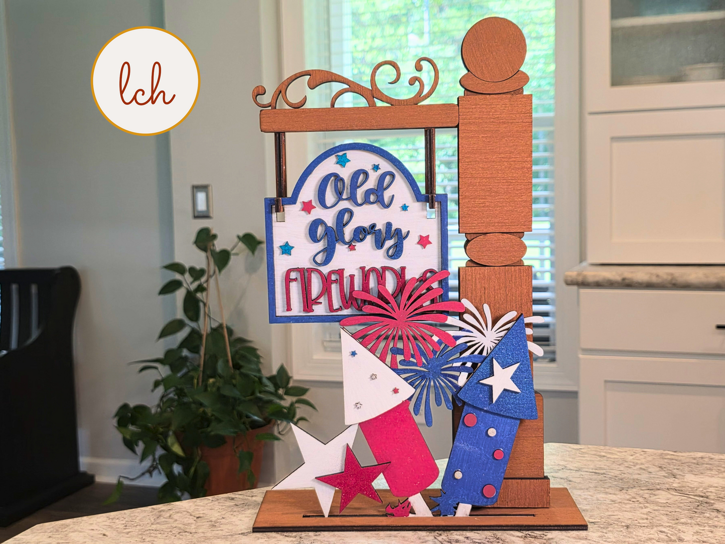 Old Glory Fireworks Insert for Mini Sign Post & Door, 4th of July Decor, Patriotic Hand Painted Wood Sign (insert only)
