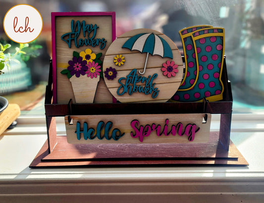 Charming Hand-Painted Wooden Inserts for Spring! April Showers Interchangeable Shelf Sitters (Inserts Only)