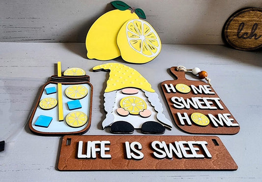 Wooden Laser-Cut & Hand-Painted 'Life Is Sweet' Lemon Themed Interchangeable Shelf Sitter Insert - Charming Home Decor Accent (Insert Only)