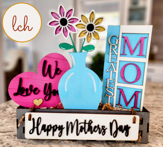 Greatest Mom: Hand-painted Wooden Interchangeable Shelf Inserts for Mother's Day - Laser Cut, Heartfelt Decor (Inserts Only)