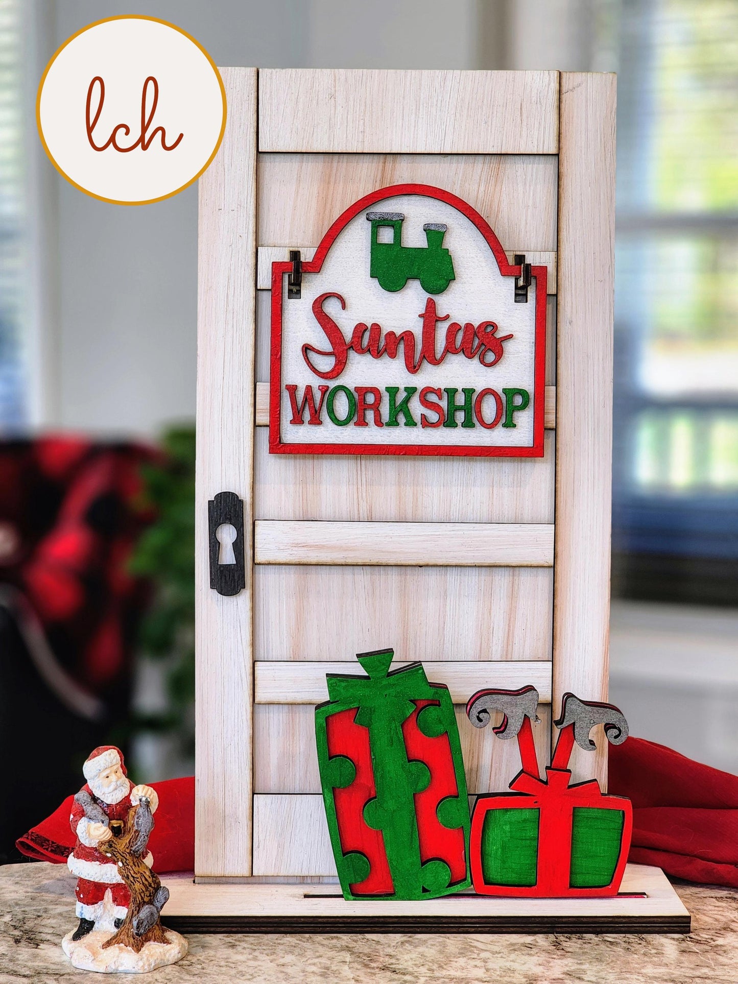 Santa's Workshop Christmas Mini Signpost & Door Insert - Hand Painted, Laser Cut Wood (Insert Only)