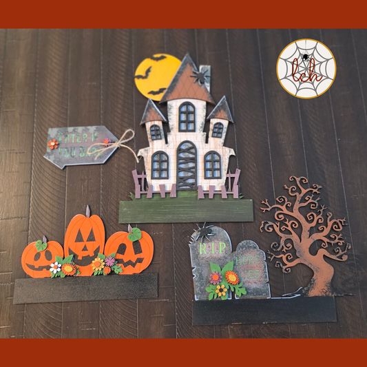 Halloween Haunted House Crate Insert | Interchangeable Enter If You Dare Wood Sign for Farmhouse Crate & Trunk | Hand Painted Laser Cut