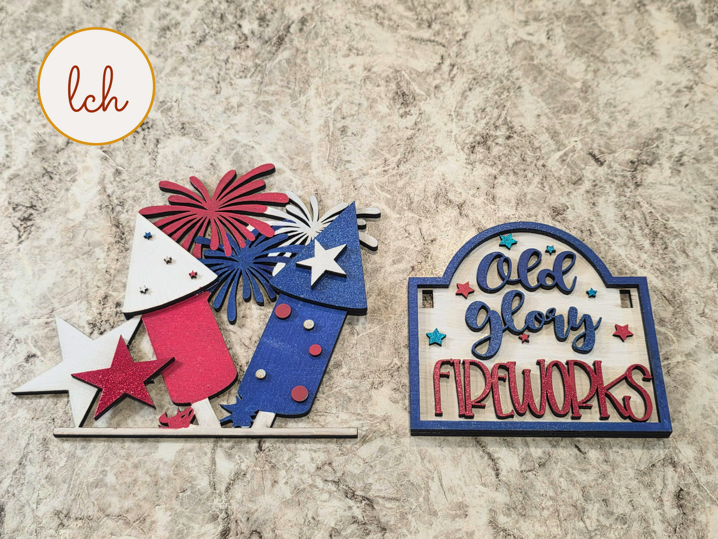 Old Glory Fireworks Insert for Mini Sign Post & Door, 4th of July Decor, Patriotic Hand Painted Wood Sign (insert only)