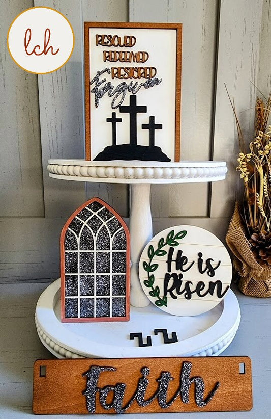 He Is Risen Easter Interchangeable Shelf Sitter Inserts - Handcrafted Wooden Laser Cut & Hand Painted Decor (Insert Only)