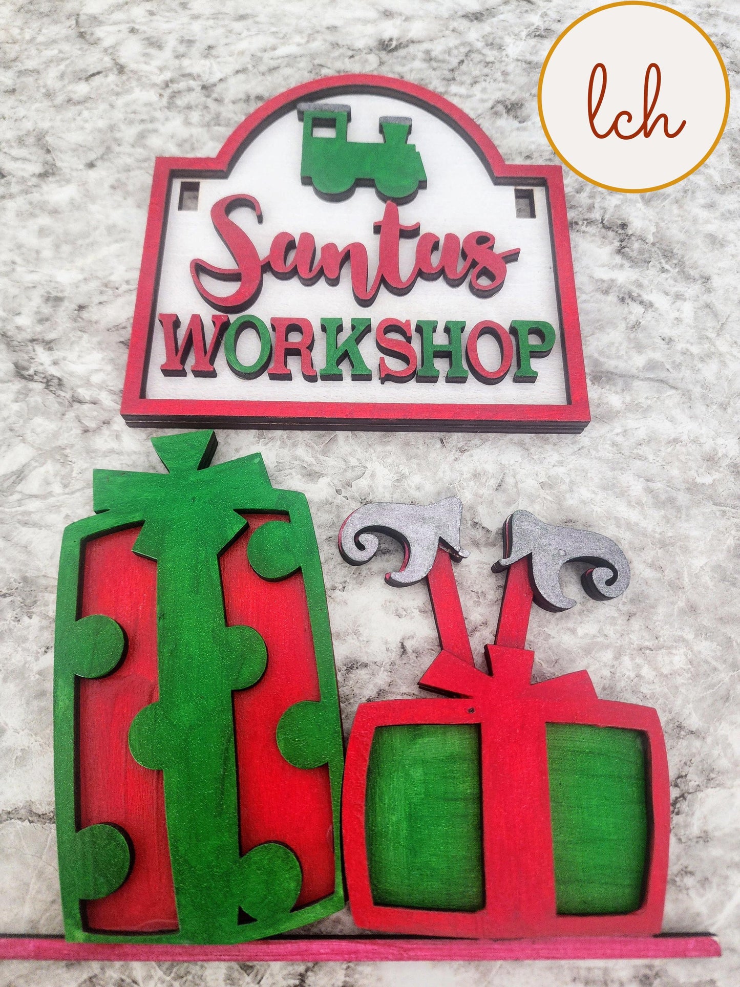 Santa's Workshop Christmas Mini Signpost & Door Insert - Hand Painted, Laser Cut Wood (Insert Only)