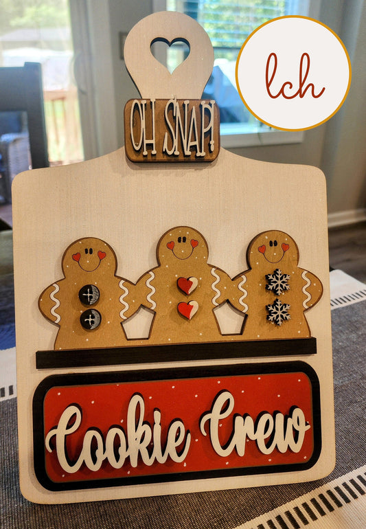 Hand-Painted Gingerbread Cookie Crew, Laser-Cut Wooden Christmas Breadboard Insert (Insert Only)