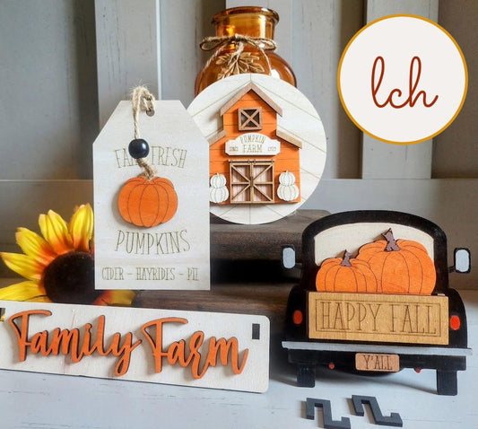 Family Pumpkin Farms Fall Themed Wooden Laser Cut, Hand Painted Wagon & Raised Shelf Sitter Seasonal Insert (insert only)