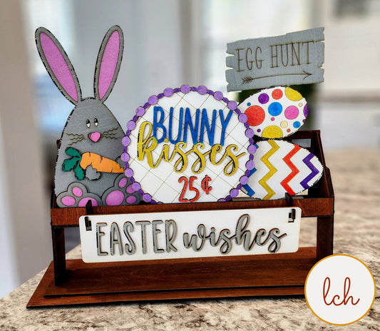 Charming Easter Wishes and Bunny Kisses Wooden Laser-Cut Shelf Sitter Inserts (Inserts Only)