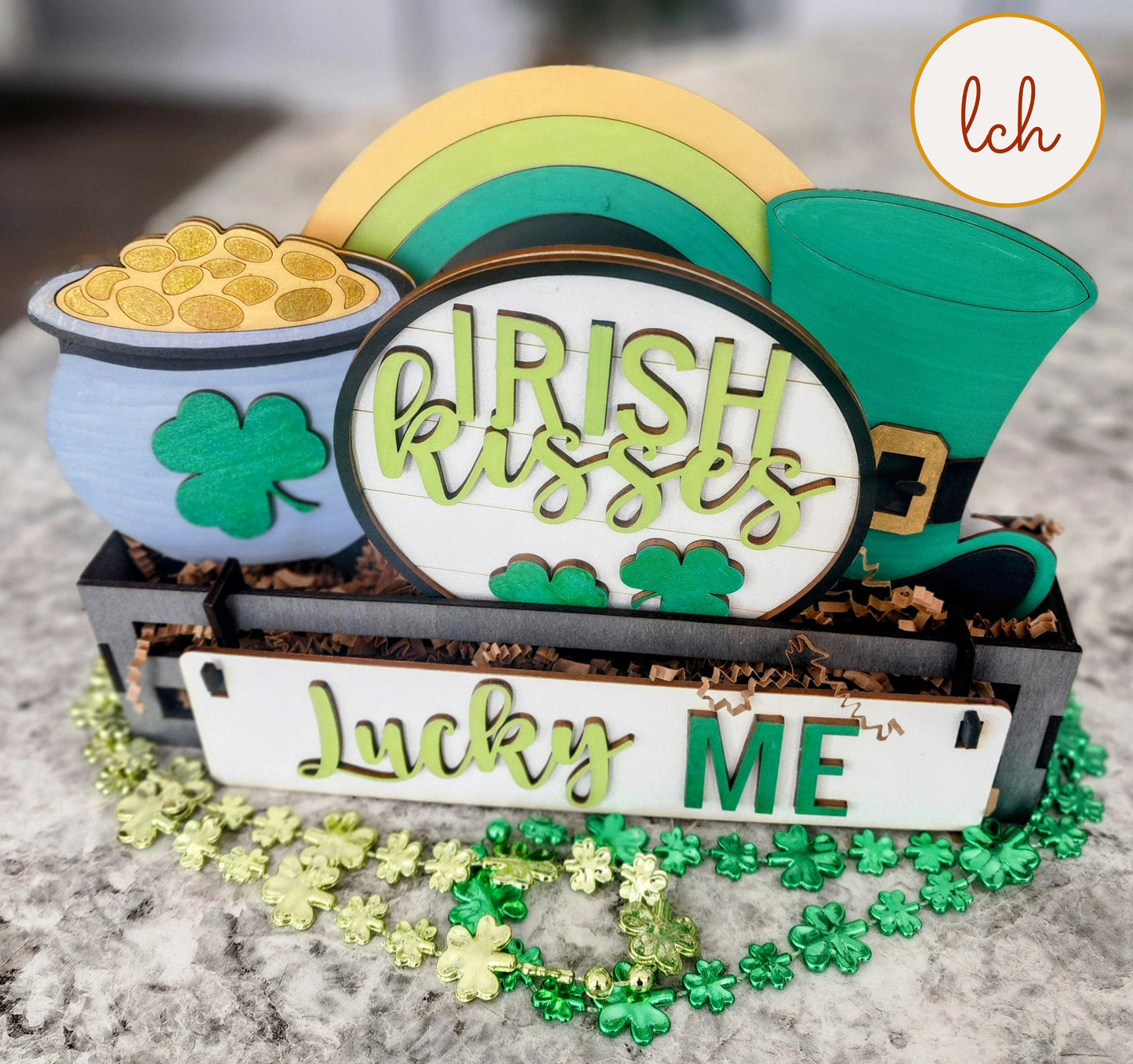 Hand-painted Wooden Lucky Me St. Patrick's Day Shelf Sitter Inserts - Laser Cut Interchangeable Decor for Your Festive Home!