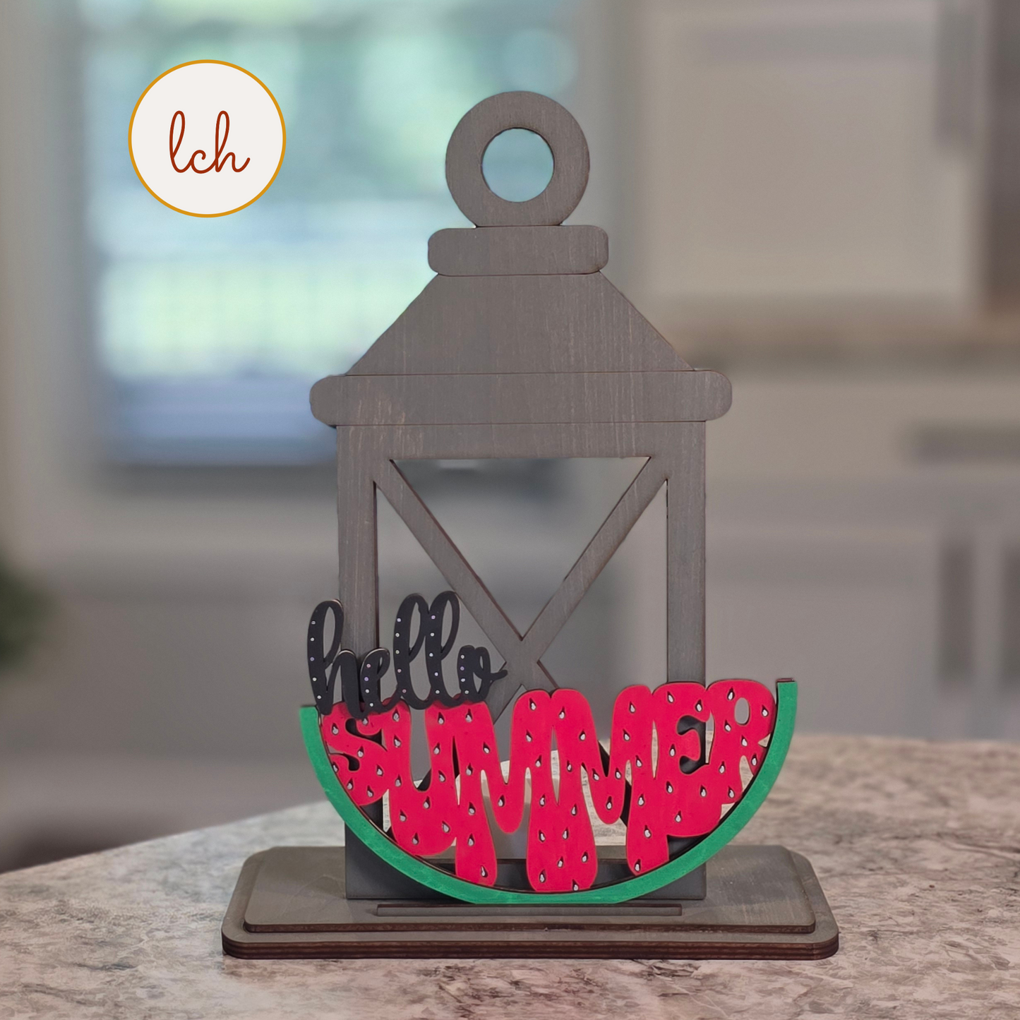 Hello Summer Watermelon Lantern Insert - Laser Cut, Hand Painted Wood - Shelf Sitter Decor (insert only)