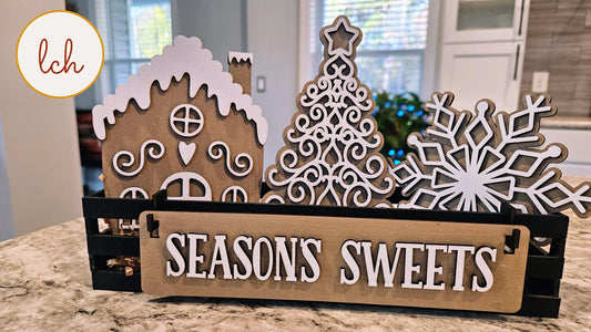 Seasons Sweets Christmas Sugar Cookie Wooden Laser Cut Hand Painted Interchangeable Shelf Sitter Insert - Festive Holiday Decor