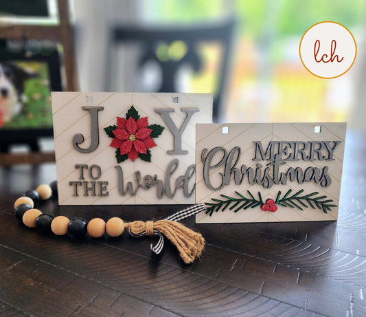 Joy To The World Christmas Hanger - Wooden Laser Cut, Hand Painted Ladder Picture Frame - (Hangers Only)