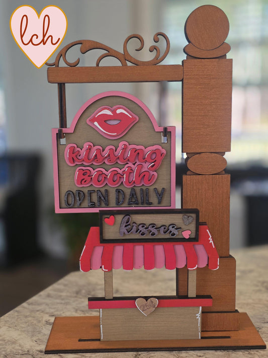 Kissing Booth Valentine's Day Wooden Laser Cut & Hand Painted Mini Signpost Insert (insert only)