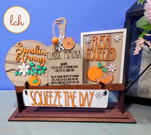 Squeeze the Day - Hand-Painted Oranges, Summer-Themed Birch Shelf Sitter Insert (Insert Only)