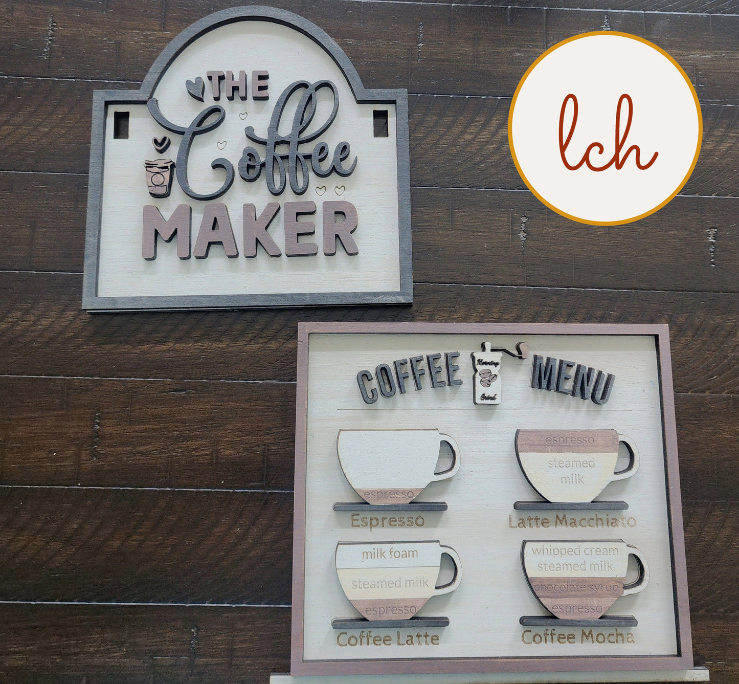 The Coffee Maker - Mini Interchangeable Signpost Insert - Wooden Laser Cut, Hand Painted, Coffee Bar Decor (Insert Only)