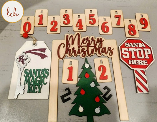 Hand-Painted Wooden Laser-Cut Christmas Countdown Shelf Sitter Insert – Festive Holiday Decor for Your Home!