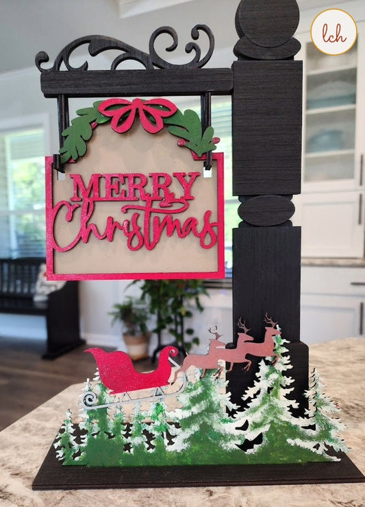 Hand-Painted Wooden Laser Cut Merry Christmas Mini Signpost Insert - Interchangeable Holiday Decor (Insert Only)