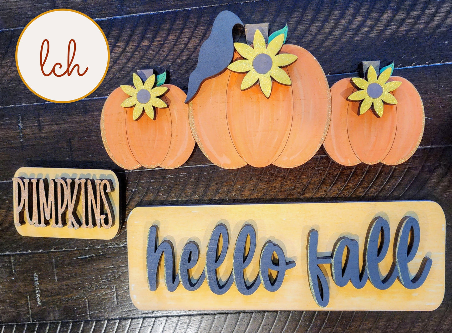 Hand-Painted Hello Fall Pumpkin, Wooden Laser-Cut Interchangeable Breadboard Insert - Insert Only