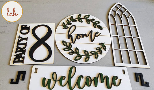 Charming Wooden Laser Cut & Hand-Painted Shelf Sitter Inserts - Personalized Home, Welcome, and Party of X Themes (insert only)