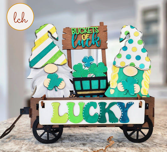 Hand-painted Lucky Clovers St. Patrick's Day Wooden Interchangeable Shelf Sitter Inserts - Laser-cut, Perfect for Festive Home Decor!
