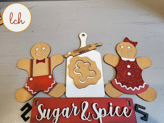 Delightful Wooden Gingerbread Interchangeable Shelf Sitter Inserts - Sugar & Spice for a Festive Christmas Display! (Insert Only)