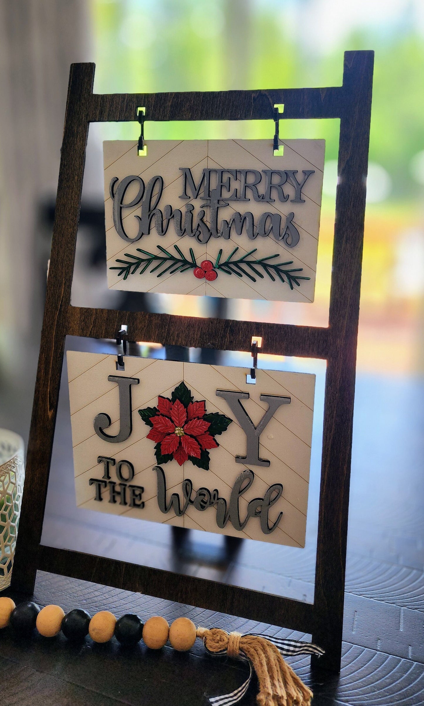 Seasonal Splendor: A Transforming Photo Frame Ladder for Cherished Memories (seasonal hangers sold separately)