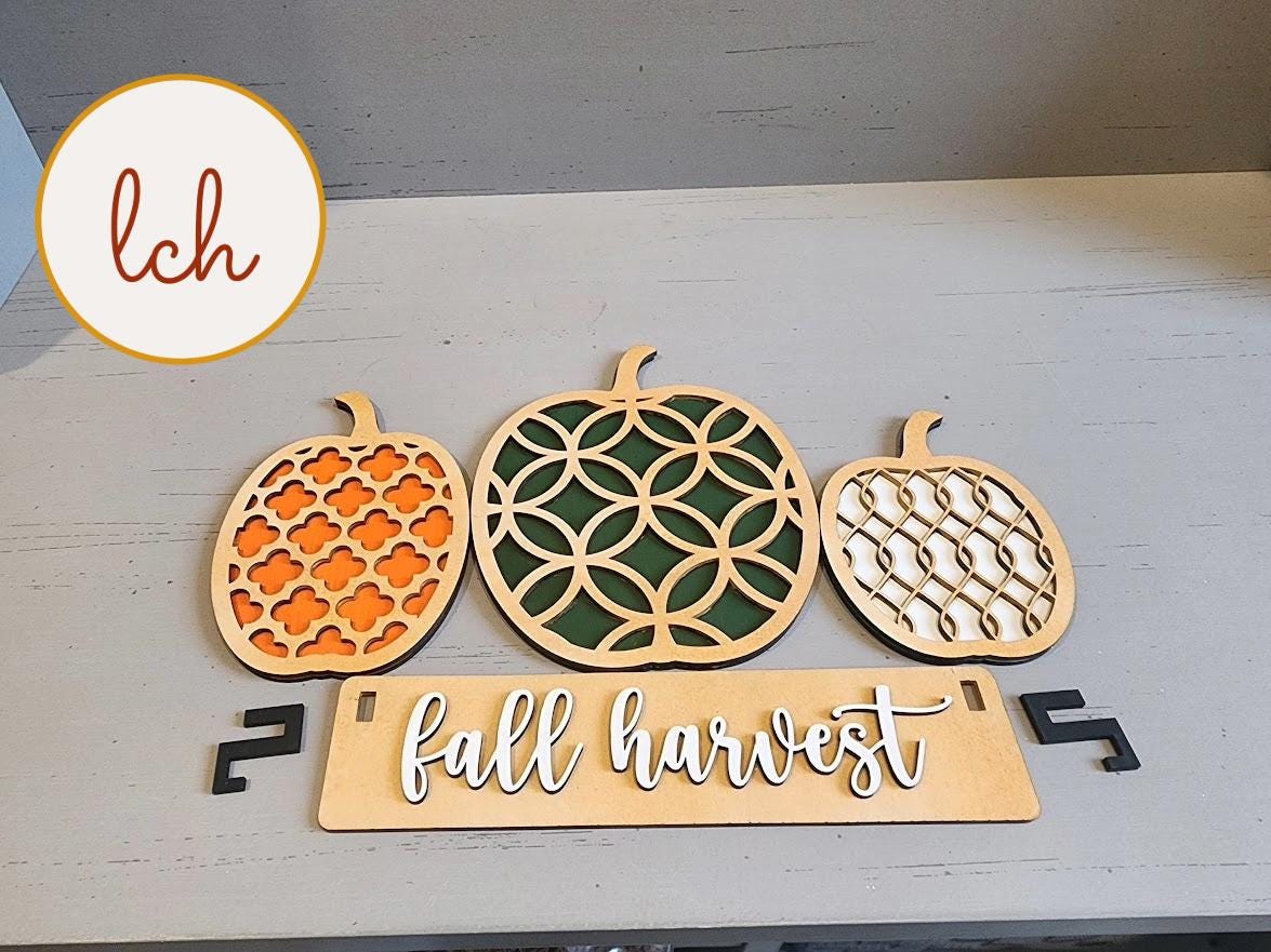Fall Harvest Wooden Laser Cut & Hand Painted Wagon and Raised Shelf Sitter Seasonal Insert (insert only)