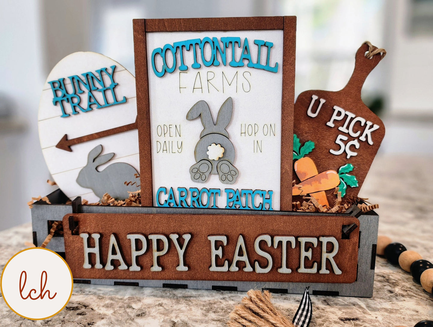 Cottontail Farms Happy Easter Interchangeable Wooden Shelf Sitter Inserts-Hand-Painted Decor for a Charming Seasonal Display (Inserts Only)