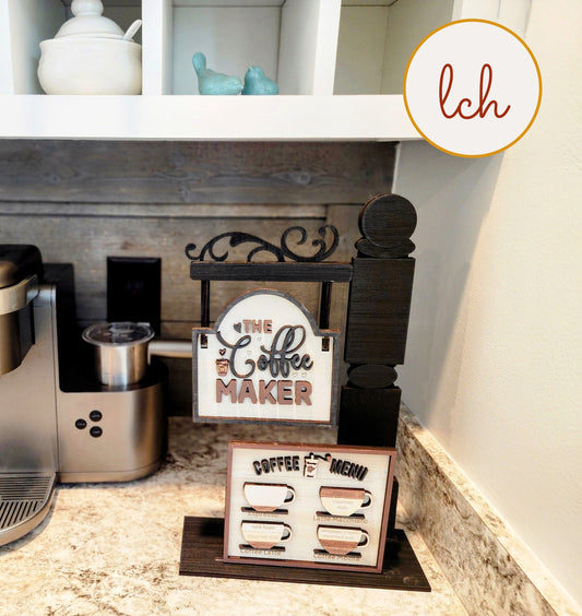 The Coffee Maker - Mini Interchangeable Signpost Insert - Wooden Laser Cut, Hand Painted, Coffee Bar Decor (Insert Only)