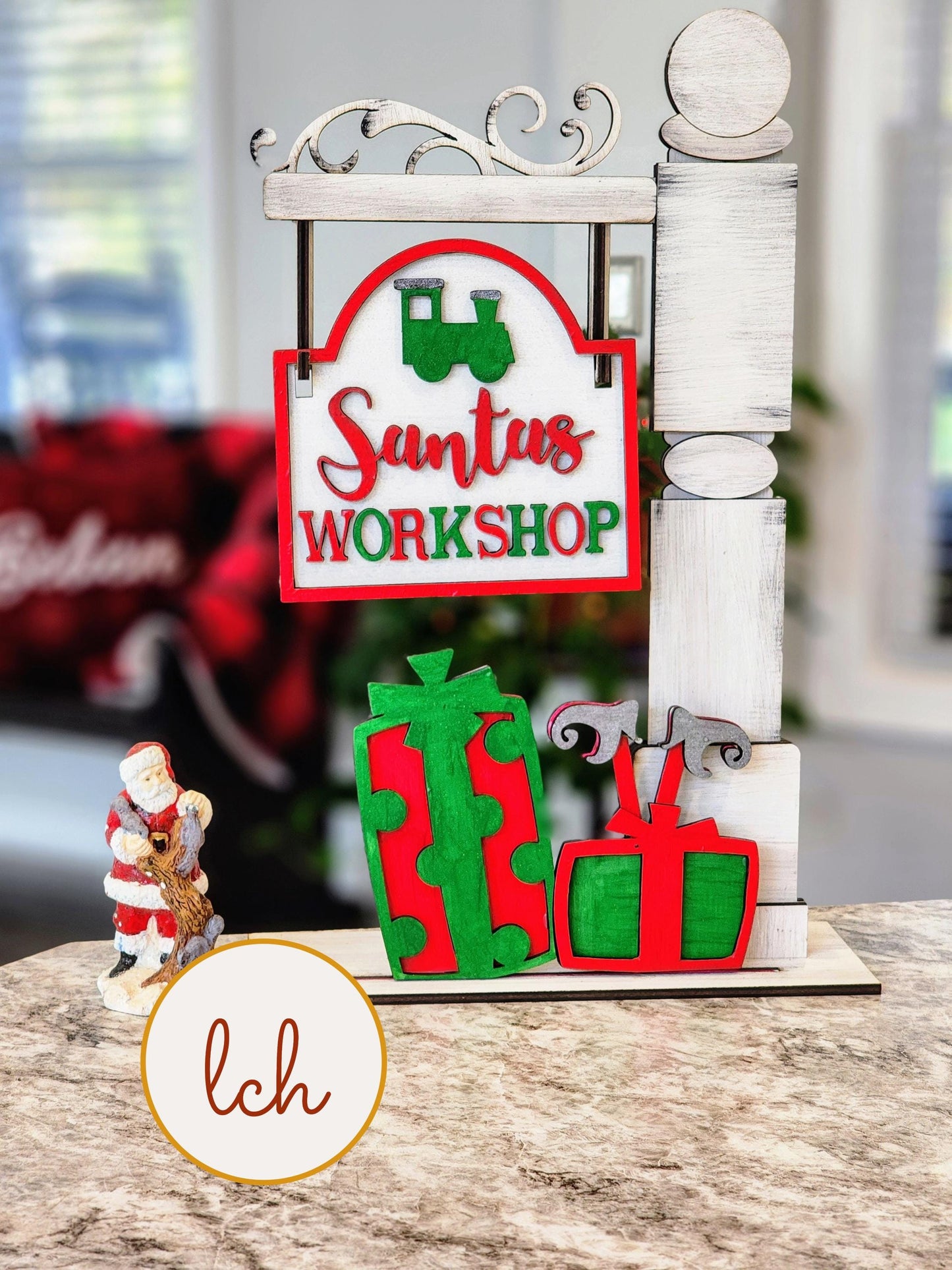Santa's Workshop Christmas Mini Signpost & Door Insert - Hand Painted, Laser Cut Wood (Insert Only)