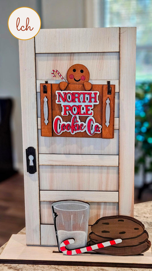North Pole Cookie Co Christmas Gingerbread Wooden Laser Cut Hand Painted Signpost & Door Insert (Insert Only)