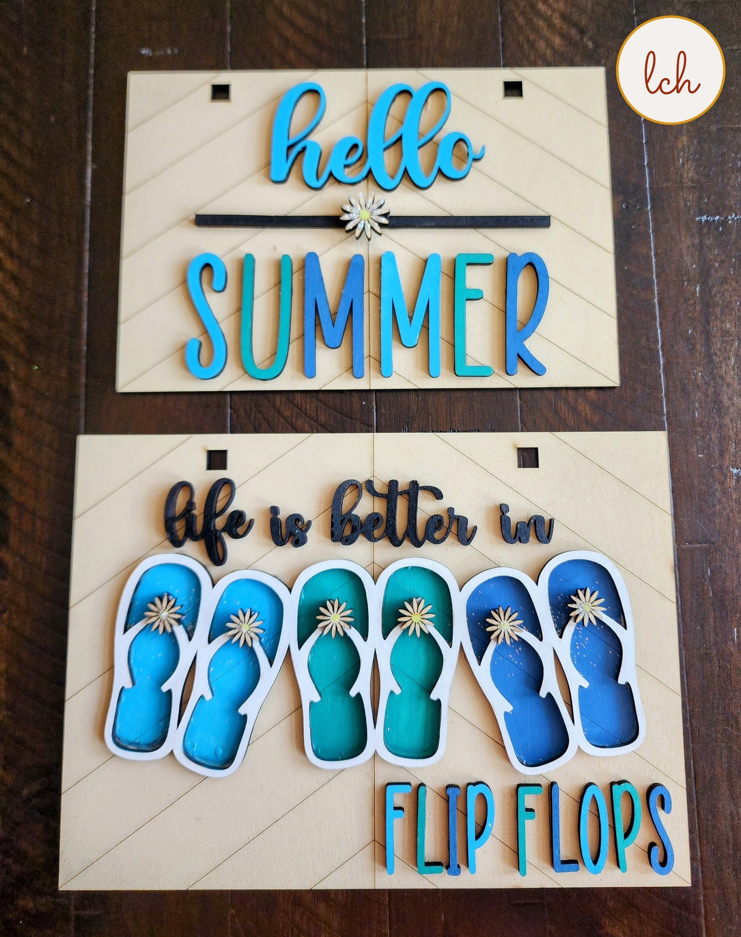 Life is Better in Flip Flops - Hello Summer Wooden Laser Cut Hand Painted Ladder Picture Frame Hanger - (Hanger Only)