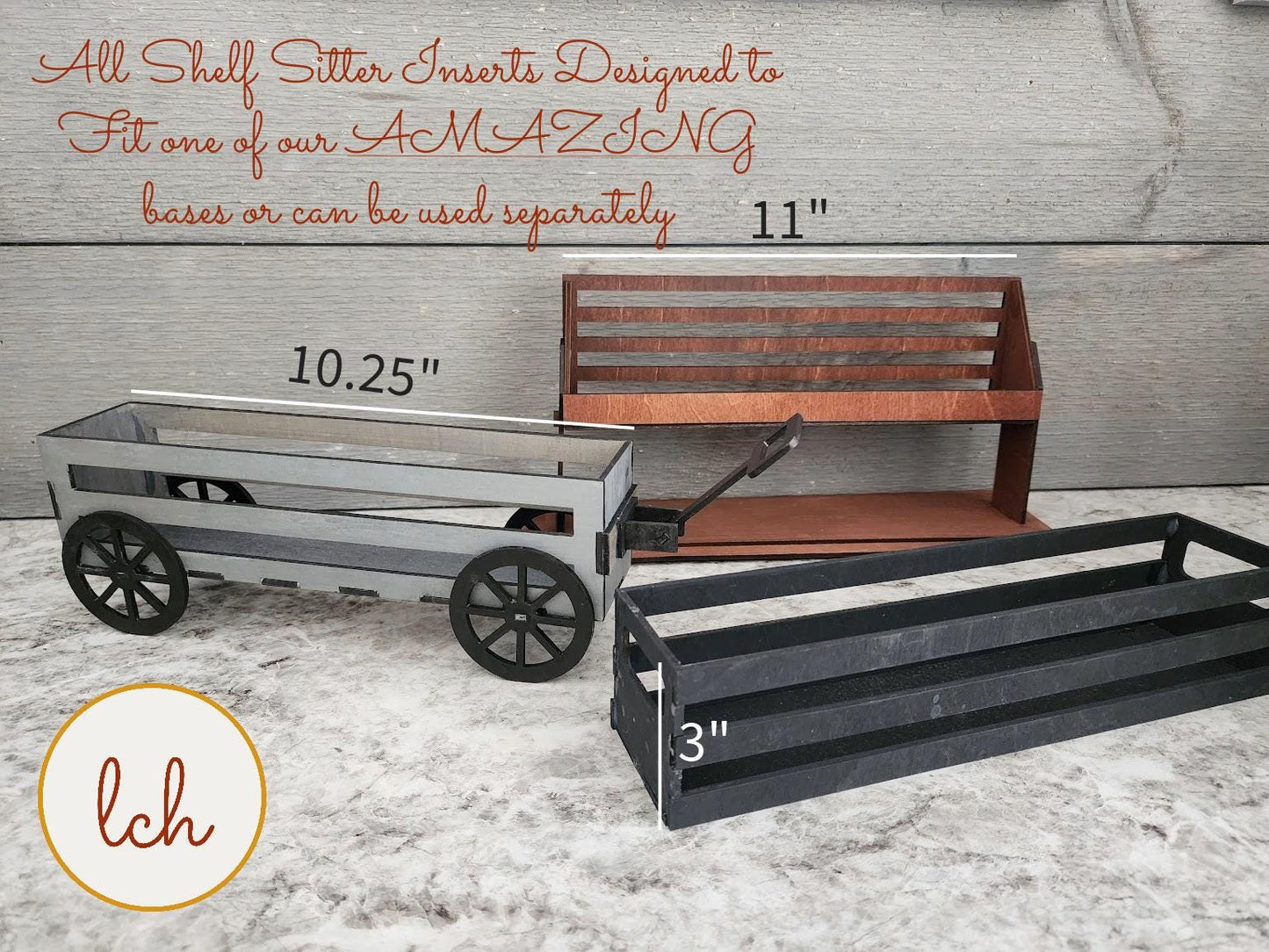 Wooden wagon insert shelf organizers in various sizes for My Store wooden wagon bases