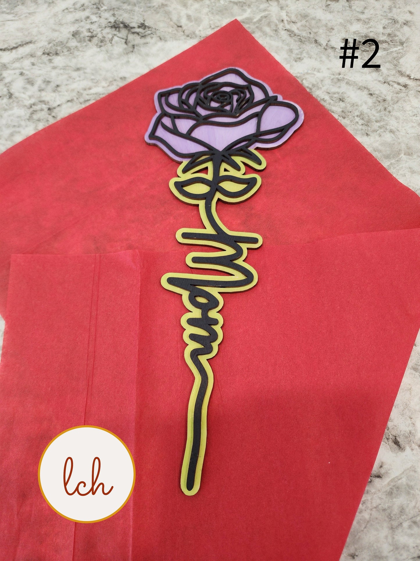 Mother's Day wooden gifts purple rose with mom script design on red background from My Store