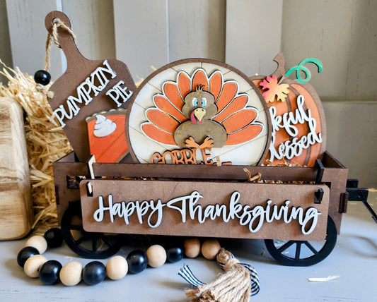 My Store wooden Thanksgiving decor set with personalized fall decorations for shelves including turkey and pumpkin designs